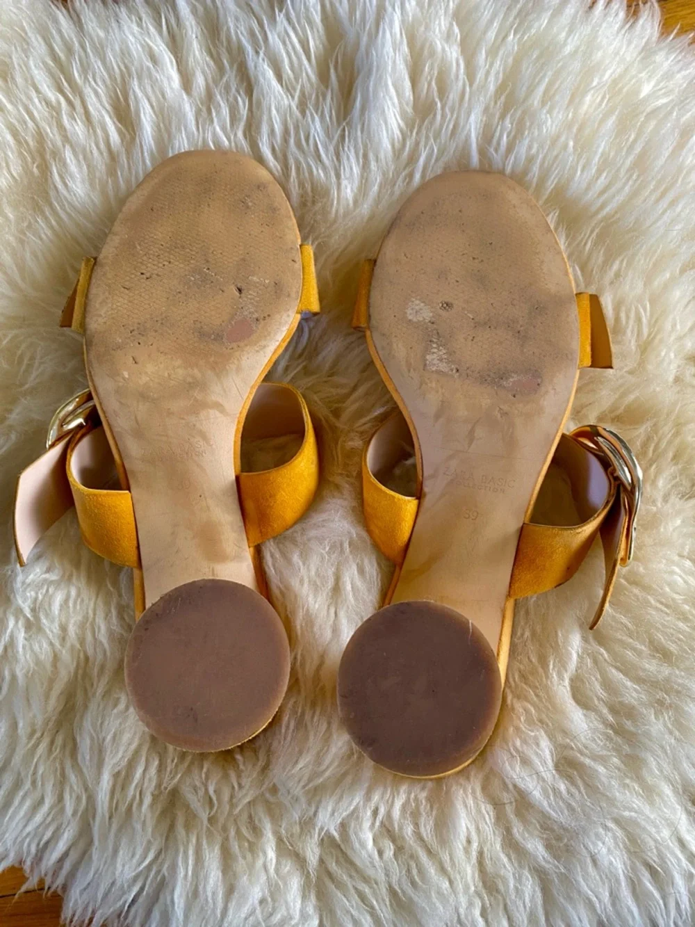 Zara block heel yellow sandal mules with buckle strap size 39 - Picture 8 of 9